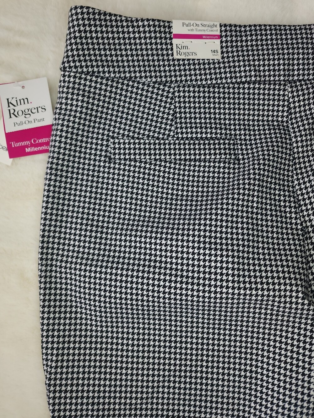 Kim Rogers Black & White Houndstooth Pull-On Straight Pants NWT - Picture 8 of 9